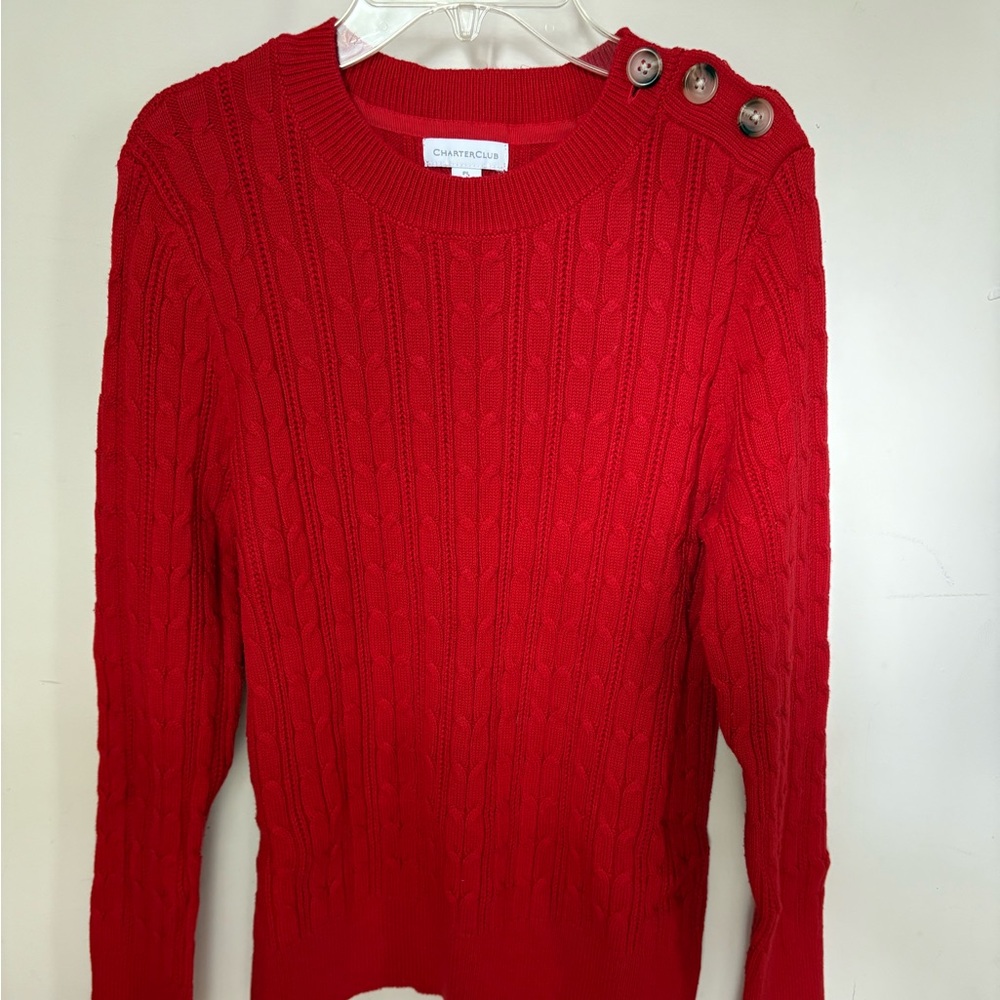 Charter Club Women's Vibrant Red Cable Knit Sweater